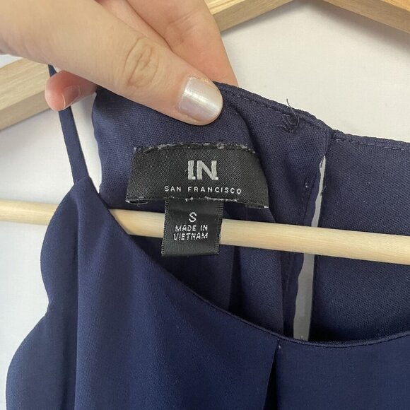 IN San Francisco Navy Blue Scalloped Sleeveless Dress S women's summer halter - Picture 3 of 8